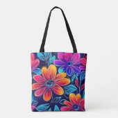 Neon bloemen bloeien helder tote bag (Achterkant)