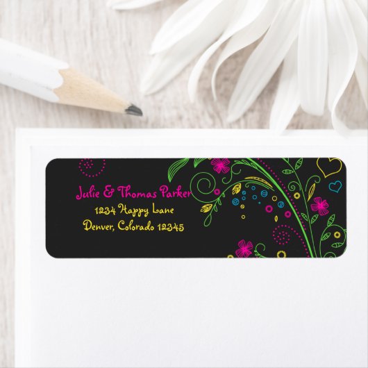 Neon Bloemen Bruiloft Retouradres Label (Insitu)
