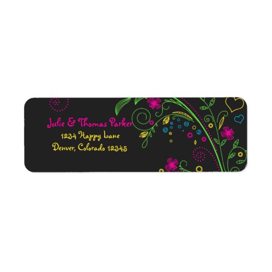 Neon Bloemen Bruiloft Retouradres Label (Voorkant)
