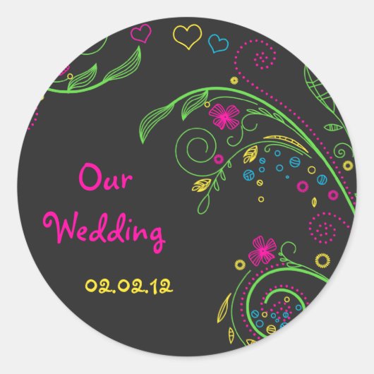 Neon Bloemen Chalkboard Doodle Bruiloft Stickers (Voorkant)