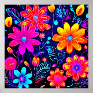 Neon Bloemen Fantasie Poster