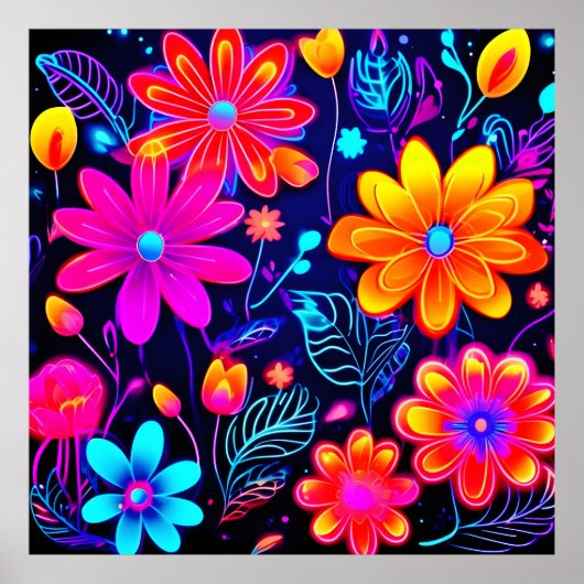 Neon Bloemen Fantasie Poster (Voorkant)