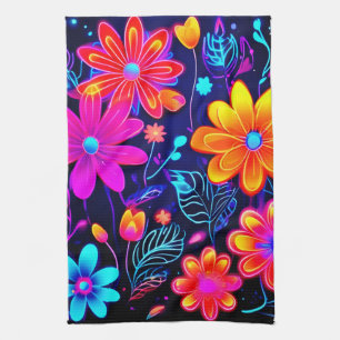 Neon Bloemen Fantasie Theedoek