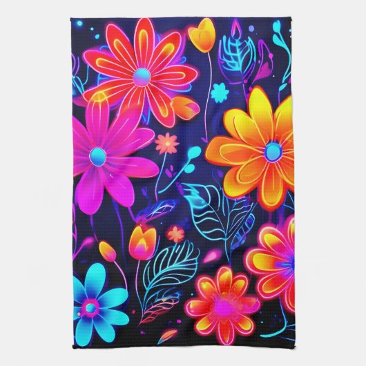 Neon Bloemen Fantasie Theedoek (Verticaal)