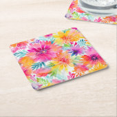 Neon Bloemen Waterverf Party Kartonnen Onderzetters (Schuin)
