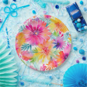 Neon Bloemen Waterverf Party Papieren Bordje (Feest)