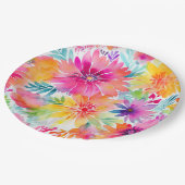 Neon Bloemen Waterverf Party Papieren Bordje (Gekanteld)
