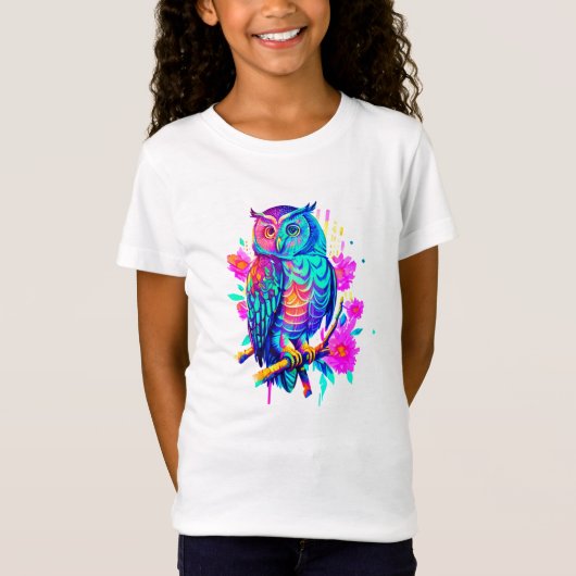 Neon bloemensymbool Uil T-shirt (Voorkant)