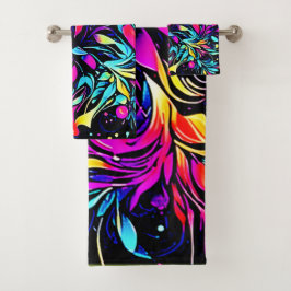 Neon Bloemexplosie Kunst Bad Handdoek