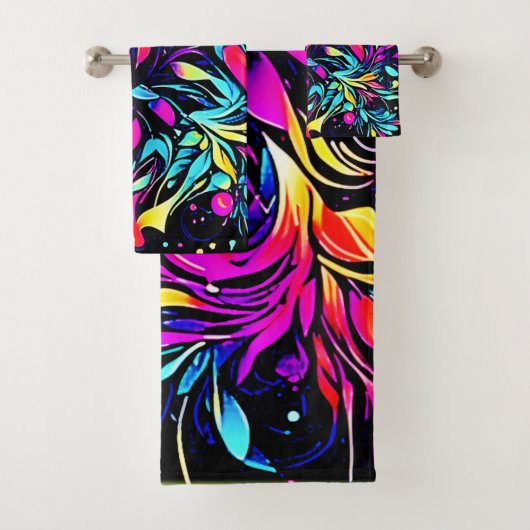 Neon Bloemexplosie Kunst Bad Handdoek (Insitu)