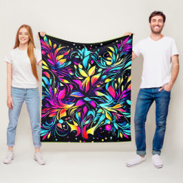 Neon Bloemexplosie Kunst Fleece Deken