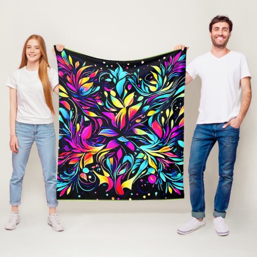 Neon Bloemexplosie Kunst Fleece Deken (In situ)