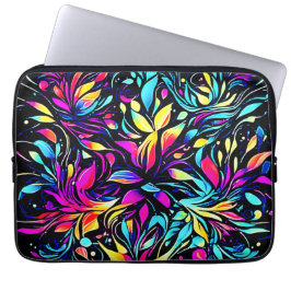Neon Bloemexplosie Kunst Laptop Sleeve