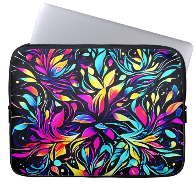 Neon Bloemexplosie Kunst Laptop Sleeve (Voorkant)