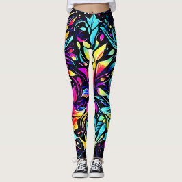 Neon Bloemexplosie Kunst Leggings