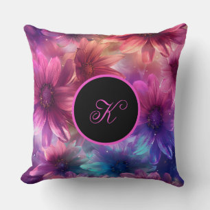 Neon bloemmotief met monogram kussen