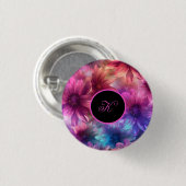 Neon bloemmotief met monogram ronde button 3,2 cm (Voorkant /achterkant)