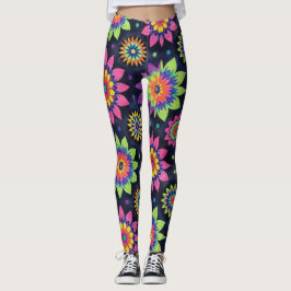 Neon Bloemrijke Mandala's Naadloos Patroon Leggings