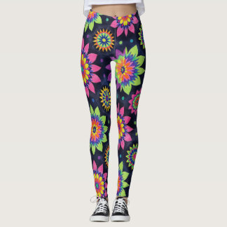 Neon Bloemrijke Mandala's Naadloos Patroon Leggings