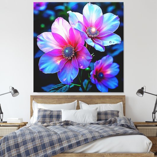 Neon Bloom Bloem Magische Gloed Ontwerp Canvas Afdruk (Insitu (Slaapkamer))