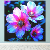 Neon Bloom Bloem Magische Gloed Ontwerp Canvas Afdruk (Insitu (Houten vloer))