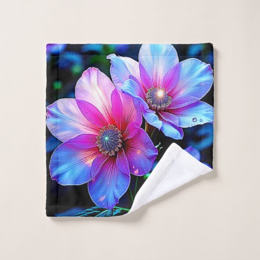Neon Bloom Bloem Magische Gloeiend Ontwerp Bad Handdoek (Wasdoekje)