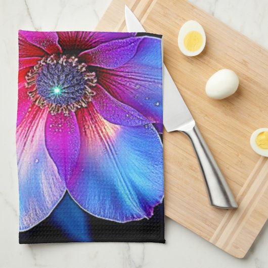 Neon Bloom Flower Magic Glow Design Theedoek (Quarter Fold)