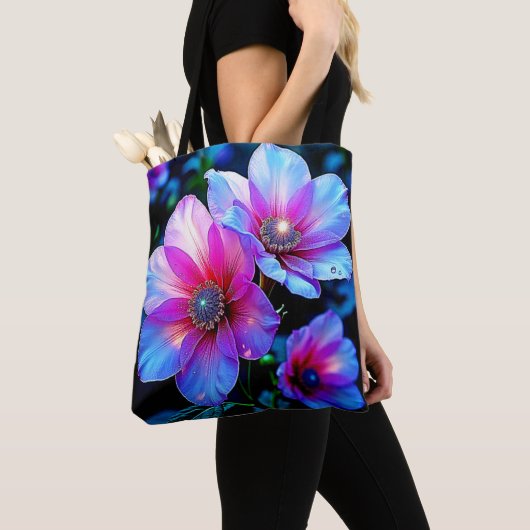 Neon Bloom Magic Glow Design Tote Bag (Dichtbij)