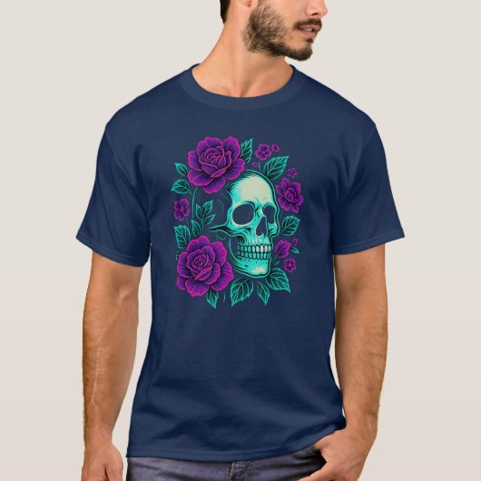 Neon Bloom – Schedel in Rozen T-shirt (Voorkant)