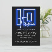 Neon Blue 10th Birthday Invitation Kaart (Staand voorkant)