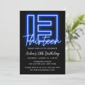 Neon Blue 13th Birthday Invitation Kaart (Staand voorkant)