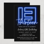Neon Blue 13th Birthday Invitation Kaart (Voorkant / Achterkant)