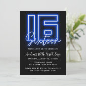 Neon Blue 16th Birthday Invitation Kaart (Staand voorkant)