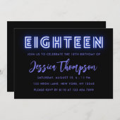 Neon Blue 18th Birthday Invitation Kaart (Voorkant / Achterkant)