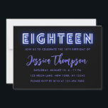 Neon Blue 18th Birthday Invitation Kaart<br><div class="desc">Het ontwerp is voorzien van een blauwe Neon grafische kaart aan de voorzijde. Ideaal voor meisjes.</div>
