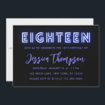 Neon Blue 18th Birthday Invitation Kaart<br><div class="desc">Het ontwerp is voorzien van een blauwe Neon grafische kaart aan de voorzijde. Ideaal voor meisjes.</div>