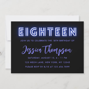 Neon Blue 18th Birthday Invitation Kaart