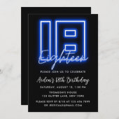 Neon Blue 18th Birthday Invitation Kaart (Voorkant / Achterkant)