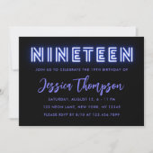 Neon Blue 19th Birthday Invitation Kaart (Voorkant)