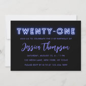 Neon Blue 21st Birthday Invitation Kaart (Voorkant)