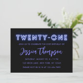 Neon Blue 21st Birthday Invitation Kaart (Staand voorkant)