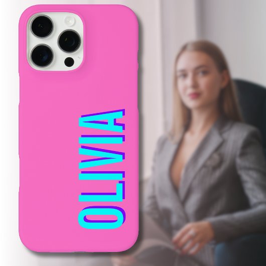 Neon Blue 3D Moderne naam | Trendy Cool Pink Case-Mate iPhone Case
