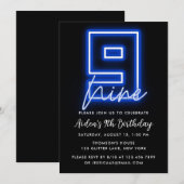 Neon Blue 9th Birthday Uitnodiging (Voorkant / Achterkant)