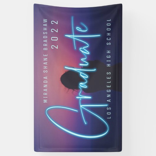 Neon Blue Afstuderen foto Spandoek (Verticaal)