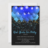 Neon Blue ballonnen en Gold Confetti op zwart Kaart (Voorkant)