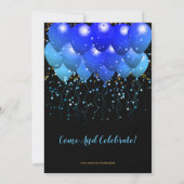 Neon Blue ballonnen en Gold Confetti op zwart Kaart (Achterkant)