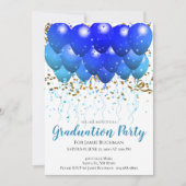 Neon Blue Balloons en Confetti Graduation Party Kaart (Voorkant)