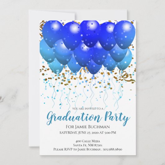 Neon Blue Balloons en Confetti Graduation Party Kaart (Voorkant)