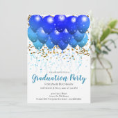 Neon Blue Balloons en Confetti Graduation Party Kaart (Staand voorkant)