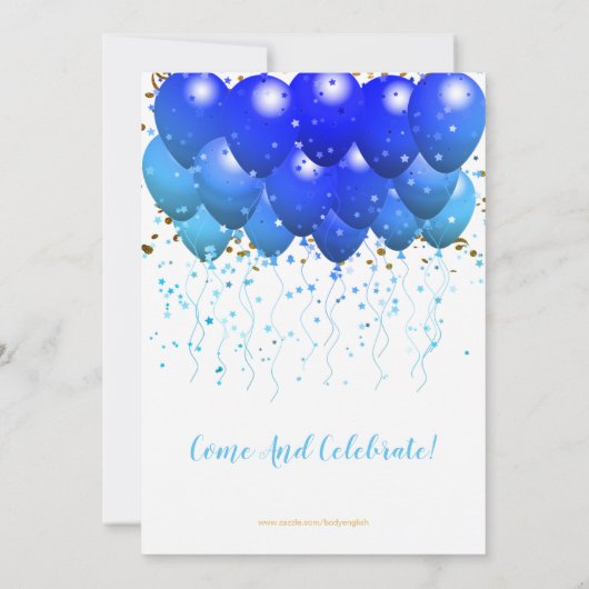 Neon Blue Balloons en Confetti Graduation Party Kaart (Achterkant)